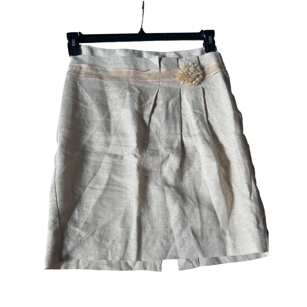 Talbots Petite‎ Skirt Linen Blend Sparkle Flower Detail Belted Pleated Knee Lgth